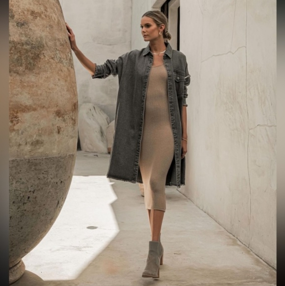 bohme Long Washed Charcoal Denim Jean Jacket